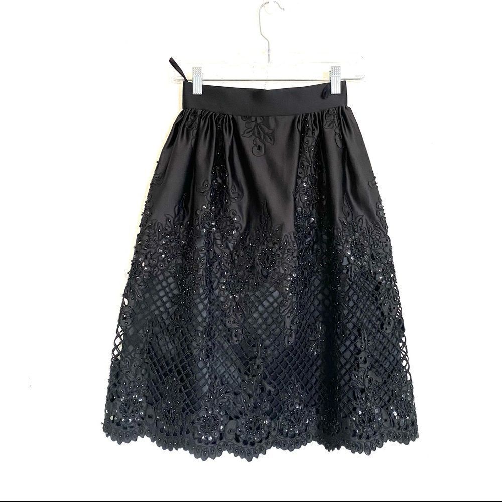 EDWARD ACHOUR FOLA MESH EMBROIDERED Tulip Midi skirt